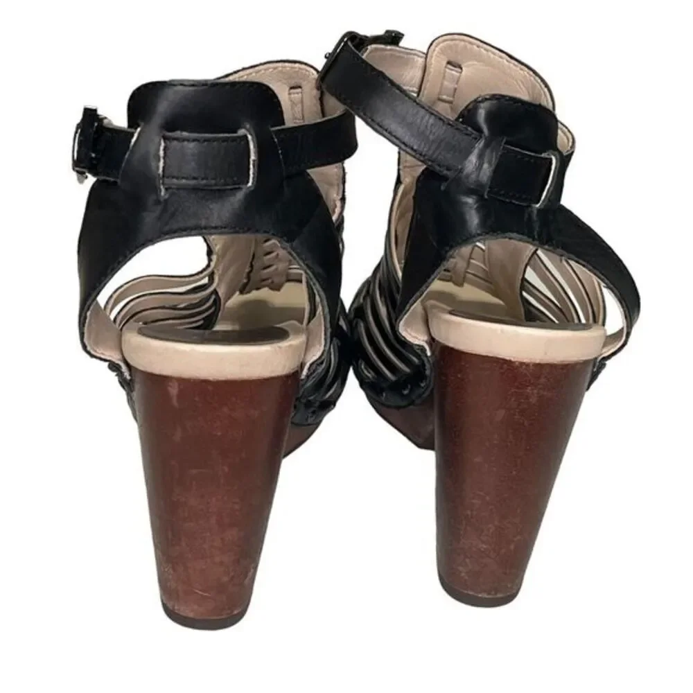 Jambu Valentina Women's‎ Black Leather WovenOpen Toe Platform Sandal Size 7
